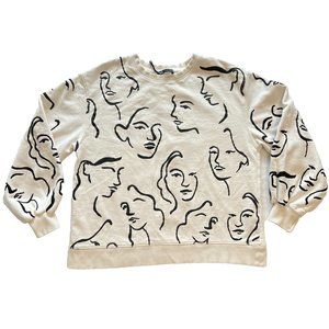 Zara Women's White Printed Faces Sweatshirt Size Small